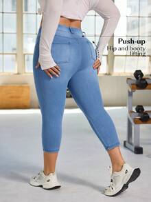 Flexra 大码女式休闲修身弹力牛仔裤 - 中等水洗藍 - 查看 4