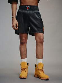 PAVTROS Men's Black Boxing Shorts, Embroidery Design, Fashion Straight Leg - Black - View 5