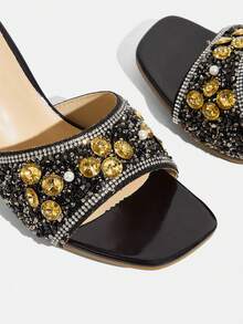 CUCCOO TILAWA Women's Fashion Crystal Glass Rhinestone Embellished High-Heeled Sandals, Suitable For Outdoor Activities And Parties, Spring And Summer Shoes, Spring Break Easter Dance Heels Summer Shoes - Black - View 5