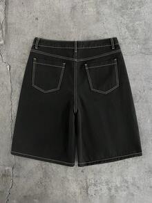 AXEPEAK Men's Washed Letter Print Fashion Denim Shorts - Black - View 8