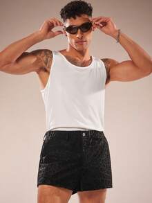 FeverCity Men's Casual Leopard Print Slant Pocket Shorts, Summer - Black - View 4