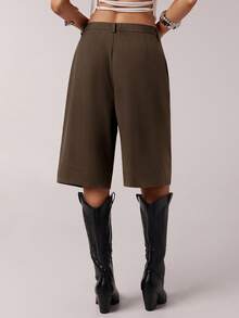 SHEIN Forever 21 Women's Minimalist Bermuda Shorts, Gray, Suitable For Commuting, Spring - Chocolate Brown - View 2