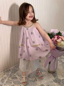 DAZY Young Girl Floral Print Knit Strap Round Neck Casual Tank Top - Purple - View 8