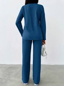 EURMUSE Solid Drop Shoulder Tee & Pants - Blue - View 2