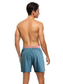 Manfinity KASUA Men Letter Graphic Drawstring Waist Swim Trunks & Compression Liner Milk Silk Lining - Dusty Blue - View 2