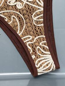 Swim Vcay 时尚分体式比基尼套装，抽绳设计，适合春夏穿着 - 棕色 - 查看 7