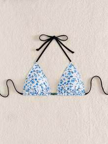 Swim Mod 女士夏季度假休闲沙滩碎花泳衣上装，比基尼挂脖串珠泳衣套装 - 彩色 - 查看 6