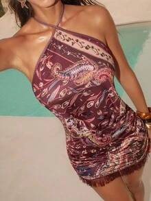 Modelyn 性感吊带迷你连衣裙 - 酒紅色 - 查看 5
