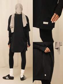 GLOWMODE X Reem Modest Pima 棉质 Mighty Midi 柔软透气轻盈侧开衩茧型 T 恤连衣裙 日常休闲装 - 黑色 - 查看 8