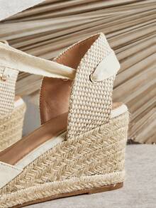 Ankle Wrap Closed Toe Espadrille Wedges Holiday Vacay Vibe For And Spring Shoes Spring Break Easter Mother's Day Present For Christmas - Beige - View 6