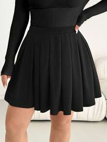 Falda midi plisada roja básica, versátil y cómoda para mujer de talla grande, para otoño/invierno, fondo de armario, Navidad, Año Nuevo - Negro 2 - Ver 12