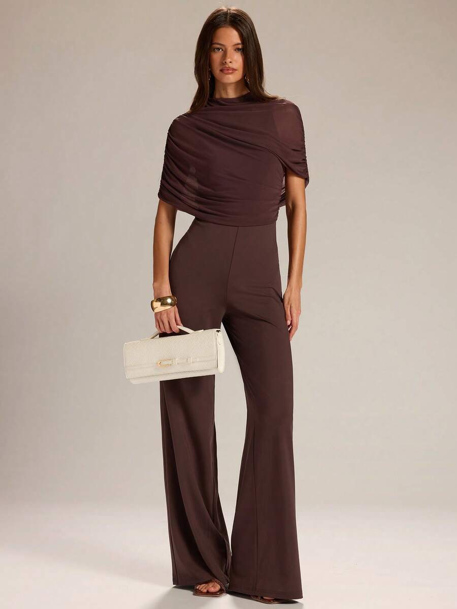 SHEIN x Tata & Beatriz SHEIN BAE 女士棕色优雅高领无袖连体裤 - 棕色 - 查看 1