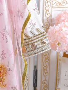 少女两件套中东风格长袍套装，杏色长袖童装，节日服装 - 粉色 - 查看 5