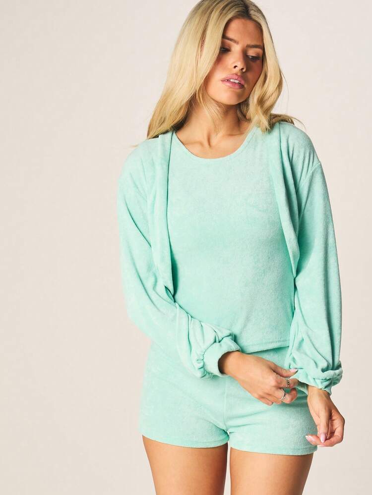 MISSGUIDED Oversized Lounge Co-Ord Set Long Sleeve Sweatshirt With Drawstring Shorts Comfort Relaxed Fit Two Piece Outfit