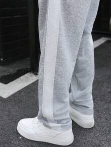 Manfinity Homme 休闲灰色男士运动裤，饰有滚边和毛边裤脚 - 淺灰色 - 查看 4