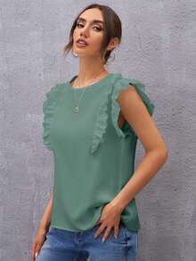SHEIN Clasi Blusa de primavera con abertura en la espalda y volantes en los brazos para mujer - verde menta - Ver 4