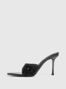 CUCCOO SZL Giày cao gót mũi nhọn cho nữ, thanh lịch, ngọt ngào, lãng mạn, giày bít mũi hở gót, giày dự tiệc trang trọng cho tiệc trà chiều, hẹn hò, tiệc thời trang, trang phục công sở, phong cách duyên dáng, kiểu dáng cơ bản đa năng, Halloween. - màu đen - Xem 9