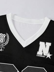 Rovax Women's Loose V-Neck T-Shirt With Numeric And Striped Print, Sporty Style - Multicolor - View 4