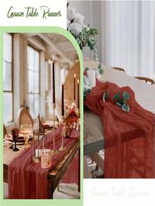 1pc 35 * 71/118/157 Inch Cheese Cloth Table Runner And Napkins, Bohemia Gauze Cheesecloth Tablecloth,Countryside Transparent Table Runner, Bohemian Style Table Runner Suitable For Wedding Decoration Arch ,Christmas For Holiday Gift Giving - Rusty red - View 9