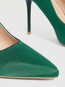 CUCCOO SZL Classic Champagne Glitter High Heel Wedding Shoes For Christmas - Green - View 4