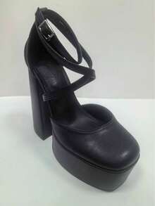 CUCCOO LuxiPop 高跟厚底镂空方头露后跟女鞋 - 黑色 - 查看 6