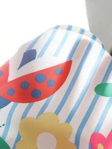 Young Girls Cute Cartoon Print Striped Flare Sleeve Loose A-Line Dress, Casual Vacation Fashion Versatile, Matching Sisters, Park Camping, Parent-Child Photo, Party Gathering, Daily Casual - Blue - View 5