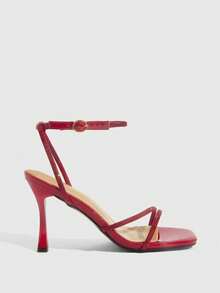CUCCOO SZL Sandalias de tacón alto cuadradas con rhinestones dorados de moda para mujer, adecuadas para ir al trabajo, citas y fiestas, ideales para Navidad - Rojo 2 - Ver 4