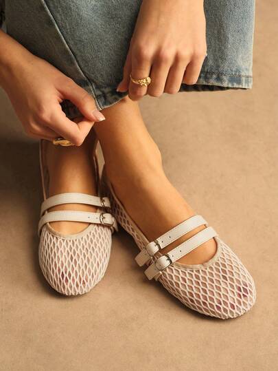 Rosivie Zapatos planos versátiles y casuales para uso diario con hebilla hueca para mujeres