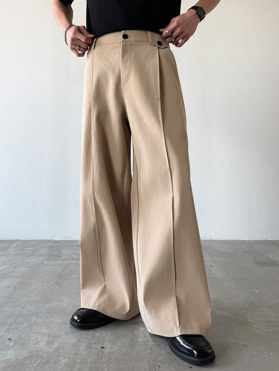 HUEFORM Quần dài nam trơn màu, dáng suông, kiểu dáng thường ngày, có đai lưng. - Màu Khaki - Xem 1