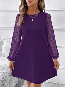 SHEIN Clasi 女士圆领网纱休闲派对迷你连衣裙 - 紫色 - 查看 5