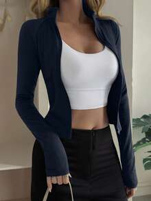 DAZY Zip-Up Fitted Jacket, Suitable For Summer And Spring - Navy Blue - View 4