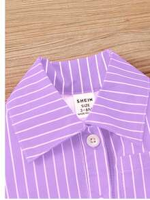 Bộ áo liền quần kẻ sọc thắt eo cho bé gái, kiểu dáng thường ngày. - Bụi tím - Xem 3