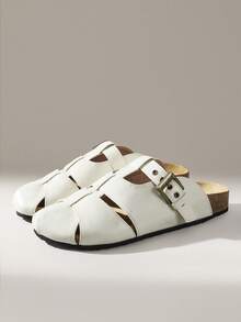 Solecia Women's Casual Hollow-Out Slip-On Flat Shoes With Buckle Design - Off-white - View 6