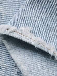 DAZY 女士常规款中腰毛边宽松直筒休闲牛仔裤 - 淺色水洗藍 - 查看 7
