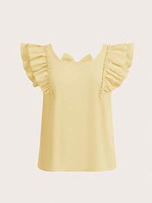 SHEIN Clasi Square Neck Double Layer Cap Sleeve Shirt With Bow Decor At Back - Cream - View 7