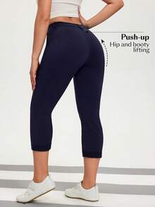 Flexra Women's Vintage Coin Pattern Casual Skinny Capri Pants - Dark Wash - View 2