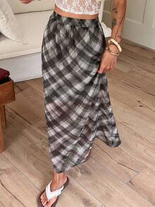 DAZY Women's Plaid Print Casual Versatile Straight Skirt - Black - View 4