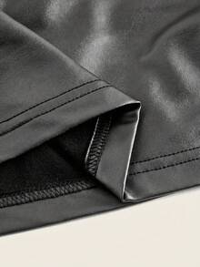 SHEIN EZwear 女士简约纯色褶皱PU抹胸上衣 - 灰色 - 查看 5