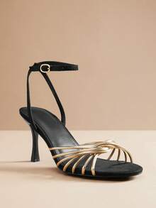 SHUZIA 女士优雅踝带细高跟凉鞋 - 黑色 - 查看 3