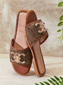 SHUZIA 女士优雅金属装饰平底拖鞋 - 紫紅色 - 查看 4