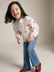 Maija Kids Heart Print Frill Trim Casual Long Sleeve Blouse - Red and White - View 5