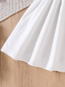 SHEIN Genkimix Kids 少女夏季时尚仿珍珠装饰西装背心和褶皱吊带连衣裙套装 - 玫紅色 - 查看 6