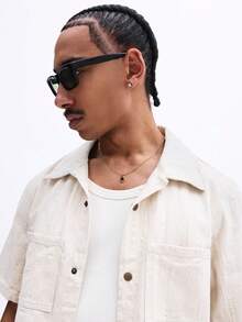 SUMWON Light Wash Short Sleeve Button Up Denim Shirt Point Collar Chest Pockets Regular Fit Classic Summer Style - Apricot - View 5