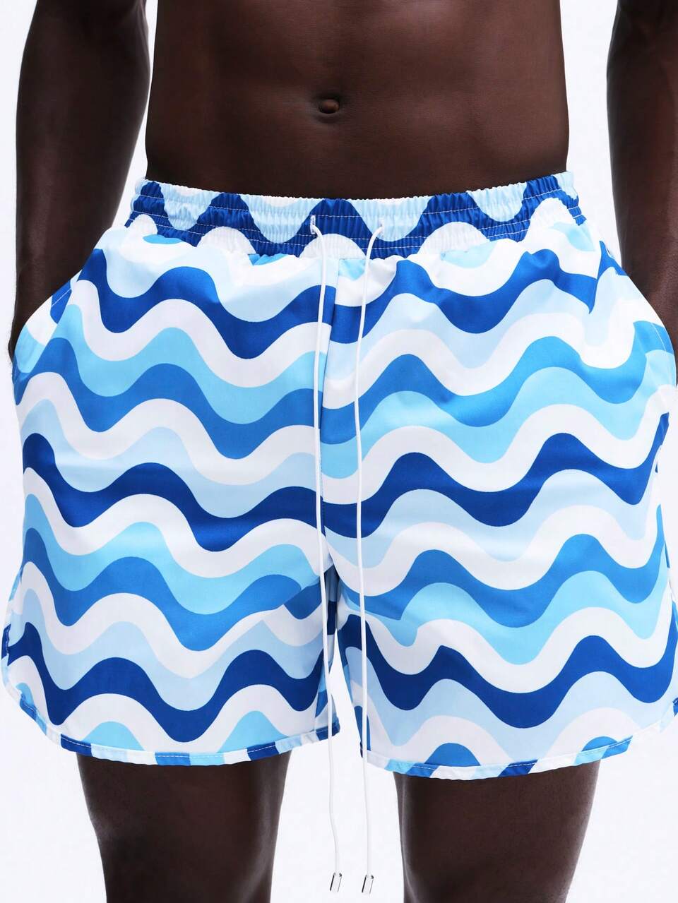 SUMWON Men's Wave Pattern Swimming Trunks Beach Vacation Summer Wavy Print Drawstring Elastic Waistband Nylon Resort Shorts