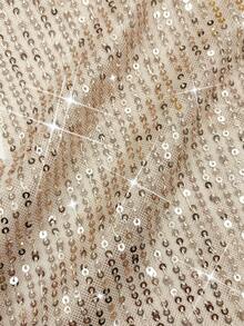 Franclia Petite 杏色亮片露背弹力性感无袖修身A字连衣裙/约会/派对/夜店/街头/情人节/生日/圣诞节/万圣节服装 - 香檳色 - 查看 8