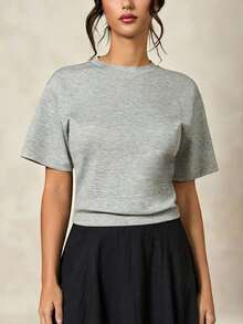 Briarwyn Áo nữ tay ngắn màu trơn, kiểu dáng thường ngày, thích hợp cho mùa hè. - Xám - Xem 4