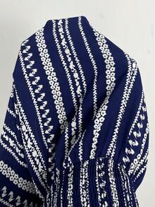 Brillora 女士无袖印花中长连衣裙，适合春夏度假穿着 - 藏蓝色 - 查看 7