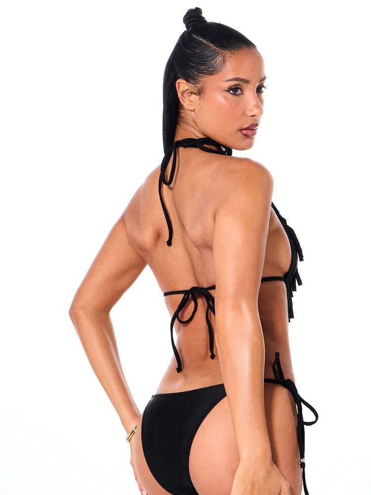 SUMWON WOMEN Plunge Halter Monokini With Fringe Detail