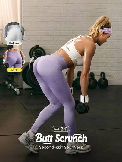 GLOWMODE 24" Second-Skin Seamless Power  Sweat-Wicking Scrunch Bum Sculpting Waist Tummy Control Leggings Medium Impact Training Running Workout  Outdoors Daily Active Wear Spring Summer