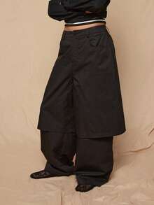 COUREZ Wide Leg Double Layer Trousers /Y2K Spring Clothes For Women Street Streetwear Going Out Outfits Casual Party Outfit Summer Trousers Summer Outfits - Black - View 1